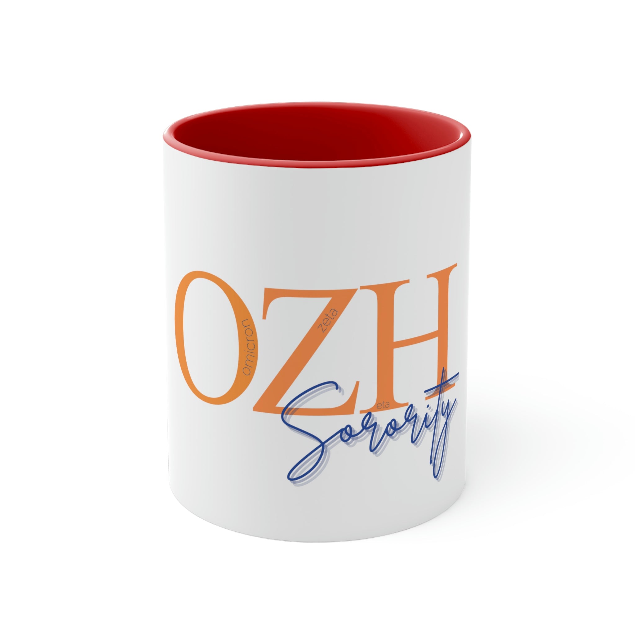 Omicron Zeta Eta Accent Coffee Mug, 11oz (orange letters)