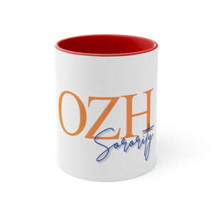 Open image in slideshow, Omicron Zeta Eta Accent Coffee Mug, 11oz (orange letters)
