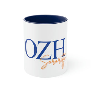 Open image in slideshow, Omicron Zeta Eta Accent Coffee Mug, 11oz (blue letters)
